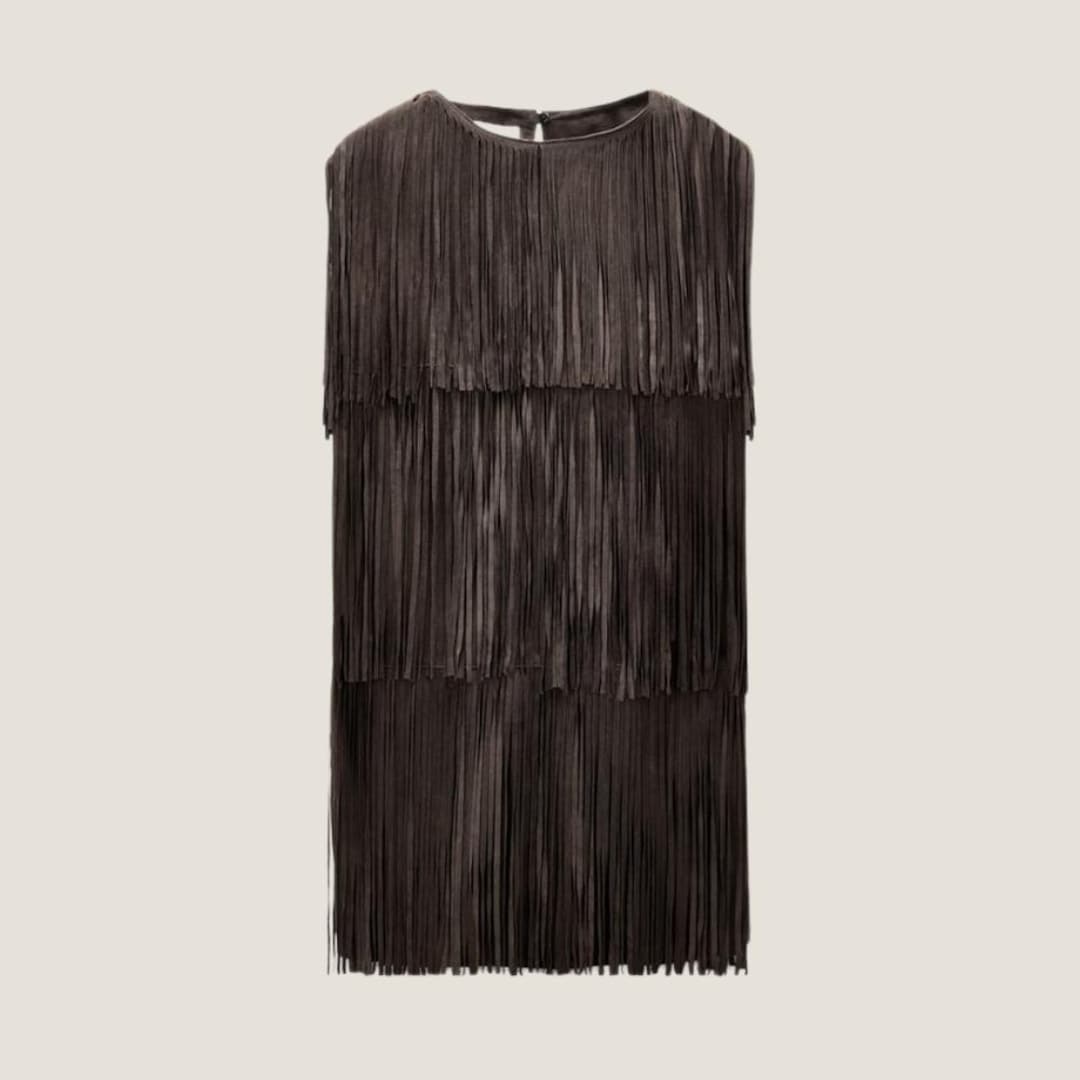 brown suede fringe dress Women's Country Dreams Suede Fringe Mini Dress in Brown main image 1