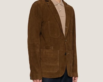 Men Brown Suede Blazer | Goatskin Suede Sport Coat | Handmade Leather Jacket for Casual, Formal events & Outerwear