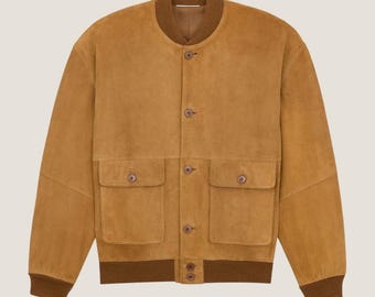 Blouson Bomber En Daim Marron Homme | Vêtements d'extérieur et streetwear en cuir décontractés de luxe