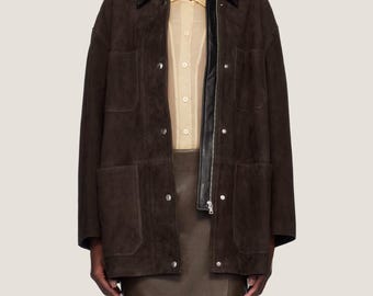 Handmade Goatskin Suede Overshirt – Women's Leather Collar Jacket
