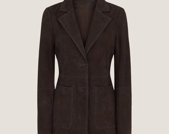 Goatskin Suede Blazer - Dark Brown Tailored Women's Coat