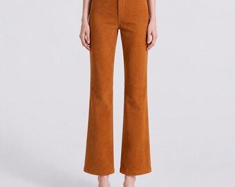 Brown Suede Wide Leg Pants Women – Handmade Luxury Statement Trousers For Outerwear
