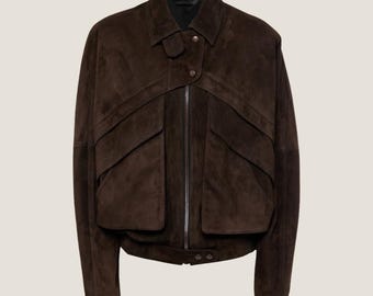 Handmade Goatskin Suede Structured Jacket – Dark Brown, Women's Outerwear