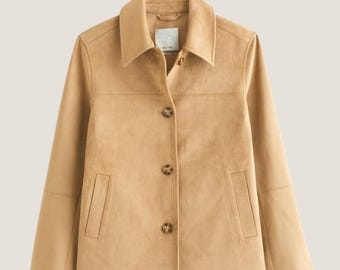 Handgefertigte Ziegen Wildleder Jacke - Beige Button-Down, Satin gefüttert