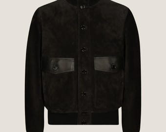 Handmade Black Suede Jacket - Men's Goatskin Leather Pocket Coat