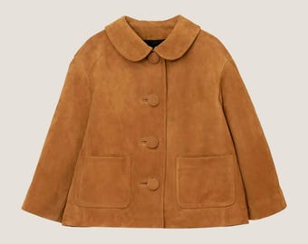Handmade Brown Goatskin Suede Jacket – Cropped Women's Outerwear
