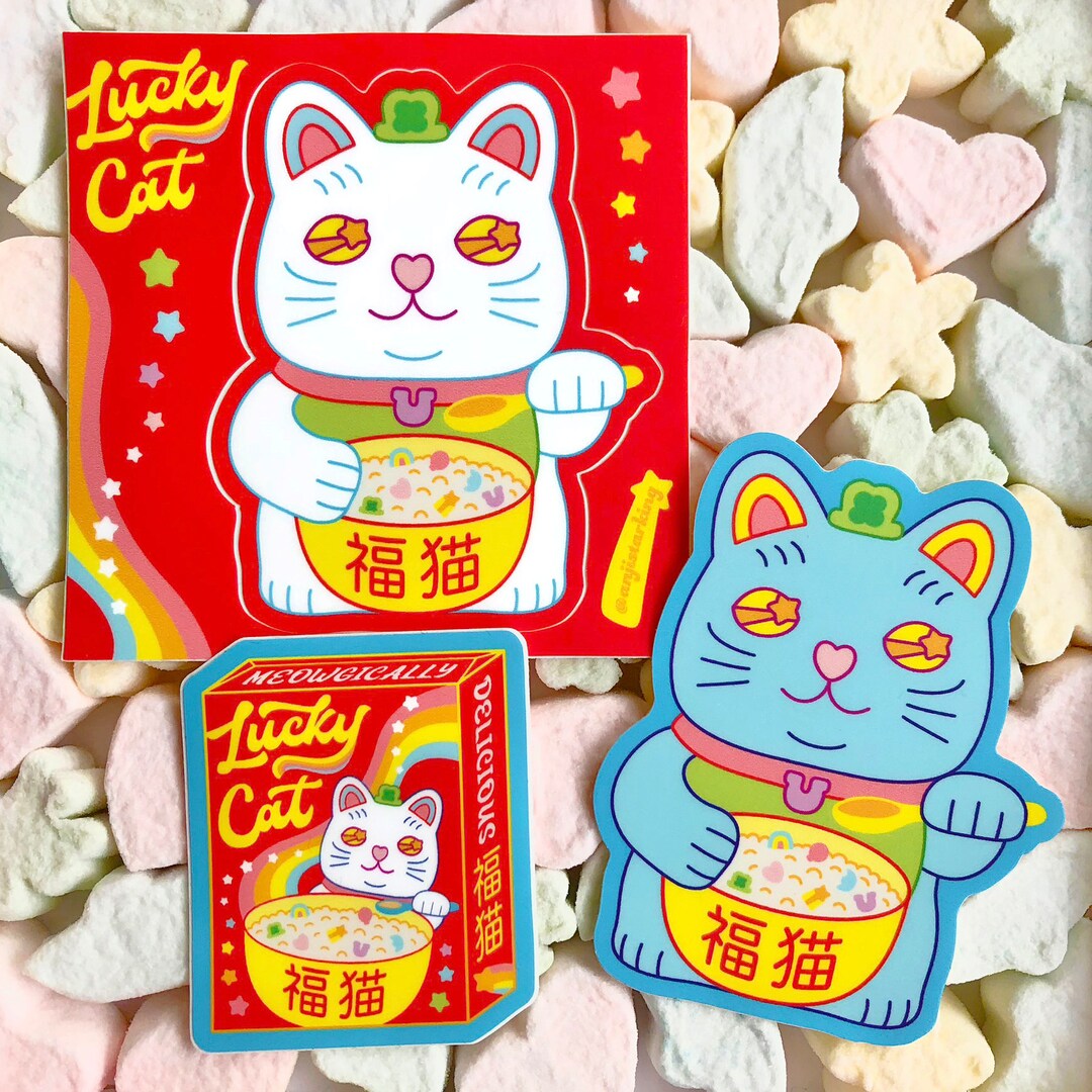 Lucky Cat Sticker Pack Lucky Charms Vinyl Stickers X 3 Stocking Filler