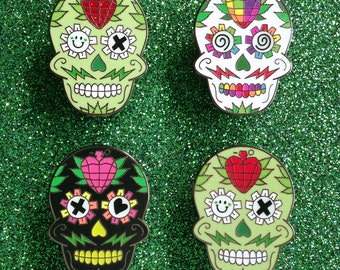 Green Day of the Dead enamel pins | Day of the Dead sugar skull enamel pins | stocking filler gift