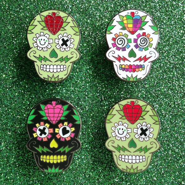 Green Day of the Dead enamel pins | Day of the Dead sugar skull enamel pins | stocking filler gift