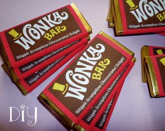 Wonka Bar labels Wonka Bar candy bar label Willy Wonka birthday party Charlie and the Chocolate Factory party favor DiY digital PDF file ReD