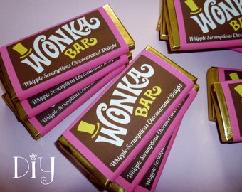 Wonka Bar wrapper template Wonka Bar favor Willy Wonka birthday party Chocolate Factory party printable candy wrapper editable PDF file PiNK