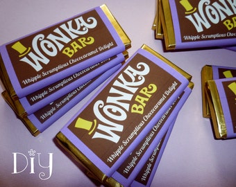 Wonka Bar wrappers Wonka Bar candy bar wrapper template Willy Wonka birthday party favors printable digital PDF template PuRPLe