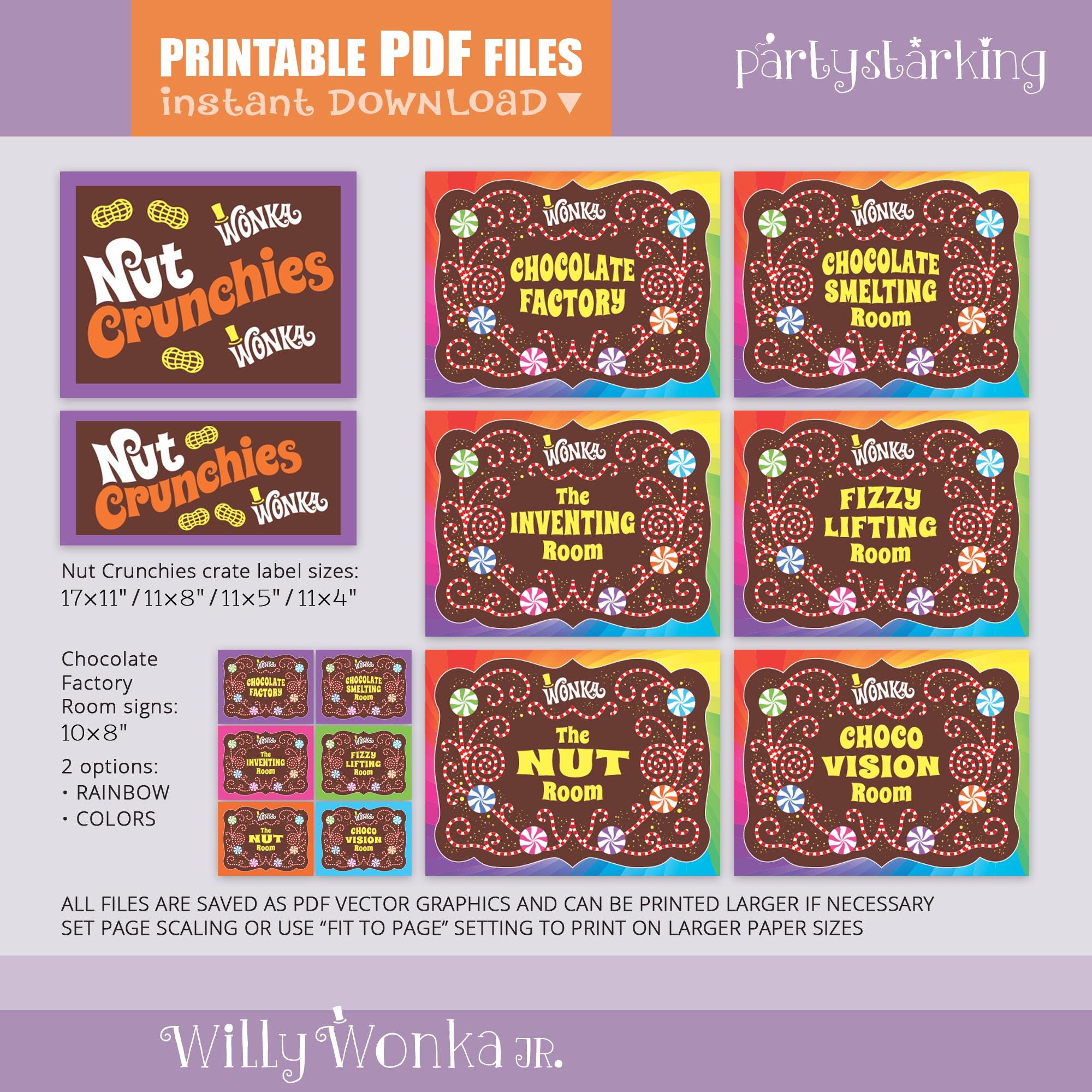Wrappers Sign Willy Wonka JR. Printable Props, Signs, Wonka Bar Wrappers, Golden ...