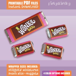 Wonka Bar labels - mini & snack size wrappers - Wonka Bar candy bar label Willy Wonka birthday party favor DiY digital PDF file