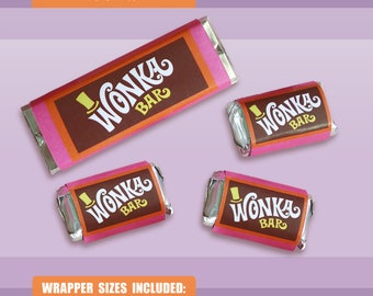Wonka Bar labels - mini & snack size wrappers - Wonka Bar candy bar label Willy Wonka birthday party favor DiY digital PDF file