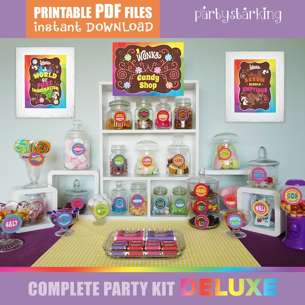 Deluxe printable party kit Willy Wonka birthday party decorations DiY party décor complete Chocolate Factory party RAiNBOW/Multicolor