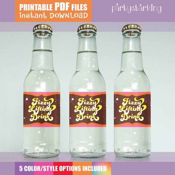 Fizzy Lifting Drink labels for water bottles & soda cans Willy Wonka Chocolate Factory party DiY printable PDF