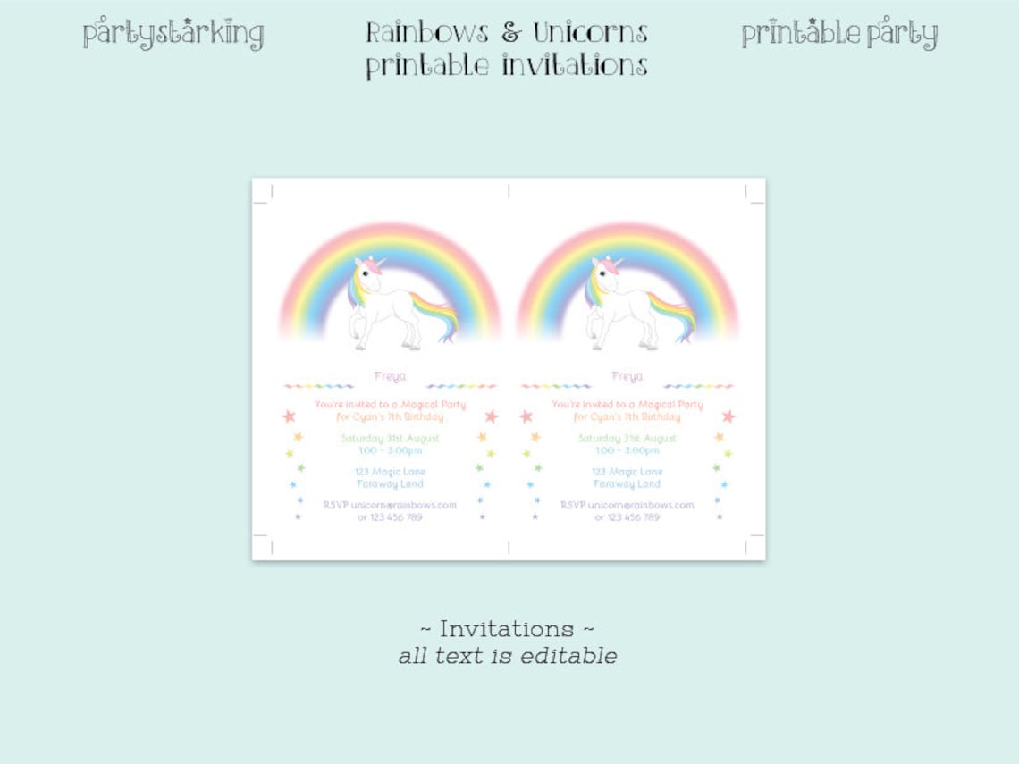 Rainbow Unicorn Invitation Printable Rainbows and Unicorns | Etsy UK