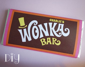 Wonka Bar wrappers Personalized name Wonka Bar candy bar labels Willy Wonka party favors printable editable PDF template Retro ORANGE/PiNK