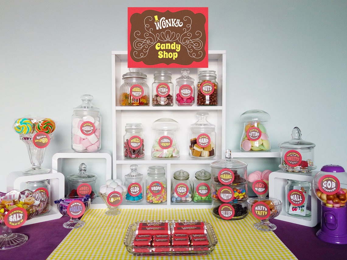 Willy Wonka Candy Buffet Kit Signs Candy Jar Labels Wonka Etsy