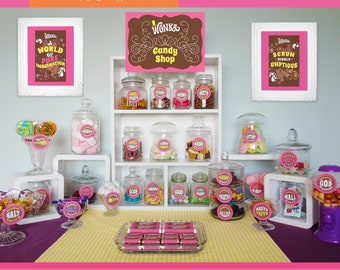 Deluxe printable party kit Willy Wonka party decorations DiY birthday party decor complete Charlie and the Chocolate Factory PiNK