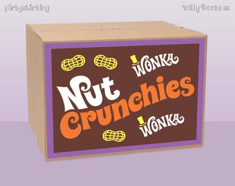Willy Wonka JR. prop Nut Crunchies case/crate labels printable PDF
