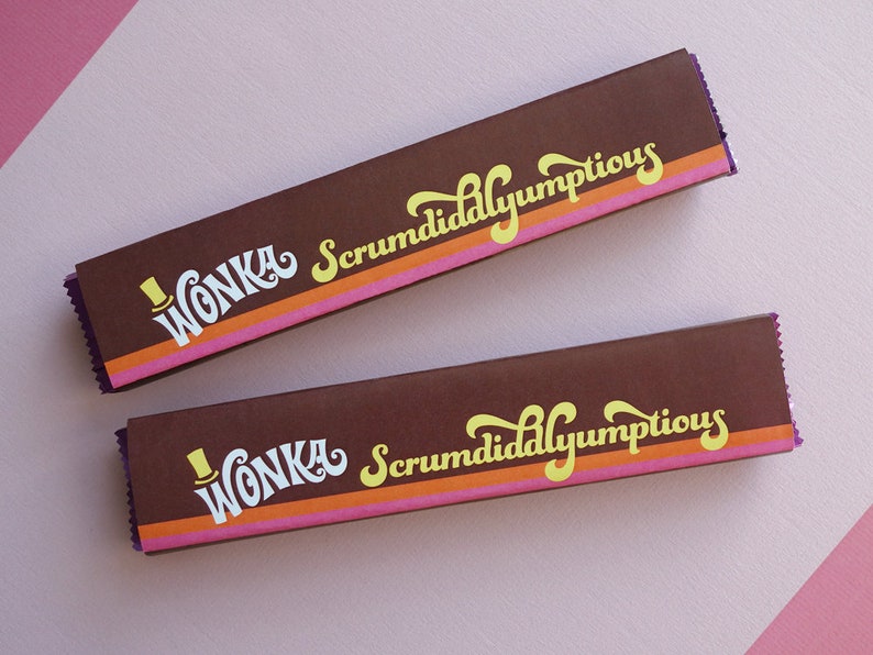 Wonka Scrumdiddlyumptious & FudgeMallow labels Wonka Bar