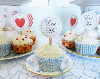 Alice in Wonderland cupcake toppers printable Eat Me cupcake toppers DiY birthday party baby shower PDF files