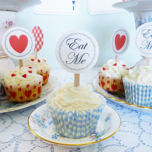 Alice in Wonderland cupcake toppers printable Eat Me cupcake toppers DiY birthday party baby shower PDF files