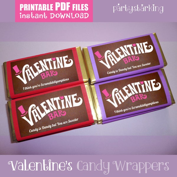 Valentine card printable candy bar wrappers classroom Valentines kids friend Valentine's card personalized Wonka Bar & Golden Ticket