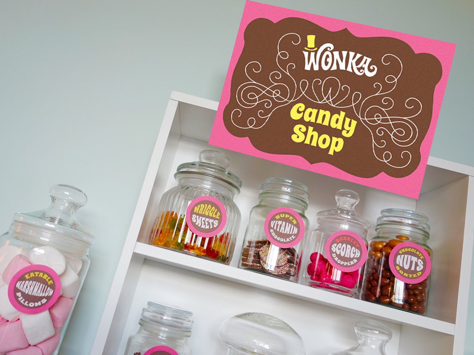 Willy Wonka Candy Shop signs candy buffet jar labels Wonka | Etsy