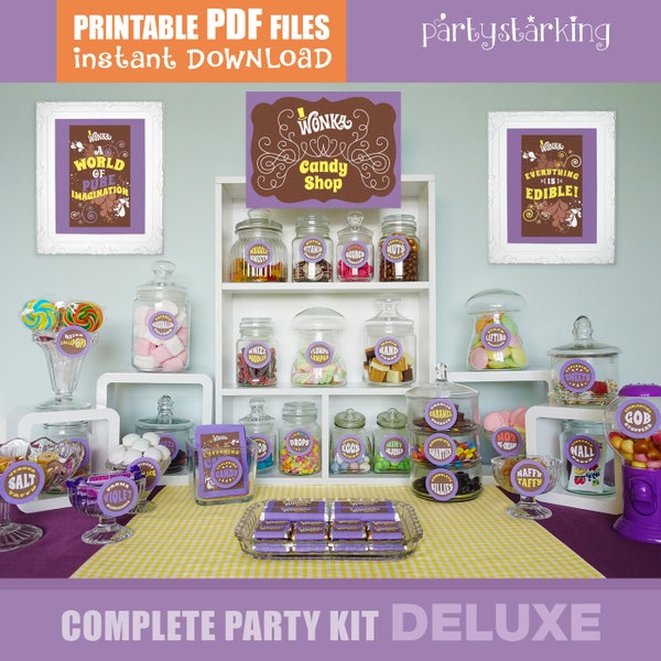 Deluxe printable party kit Willy Wonka birthday party decorations DiY décor complete Charlie and the Chocolate Factory party PURPLE