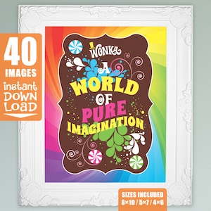 Willy Wonka quotes 40 images for 8x10, 5x7, 4x6 picture frames Wonka party decorations DiY printable digital RAiNBOW/Multicolor full set