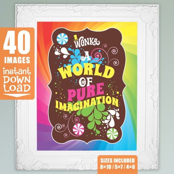 Willy Wonka quotes 40 images for 8x10, 5x7, 4x6 picture frames Wonka party decorations DiY printable digital RAiNBOW/Multicolor full set