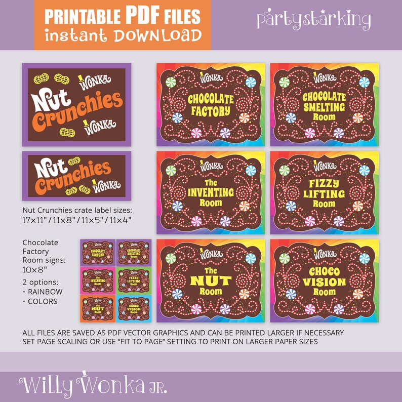 Willy Wonka JR. Printable Props, Signs, Wonka Bar Wrappers, Golden ...