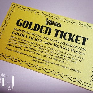 Golden Ticket invitations printable Willy Wonka movie style Golden Tickets Willy Wonka and the Chocolate Factory party DiY editable Retro image 1