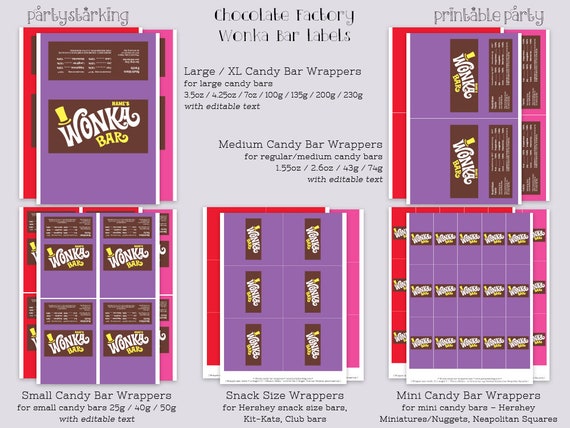 Wonka Bar Labels Wonka Bar Candy Bar Label Willy Wonka Birthday Party  Charlie and the Chocolate Factory Party Favor Diy Digital PDF File Red 