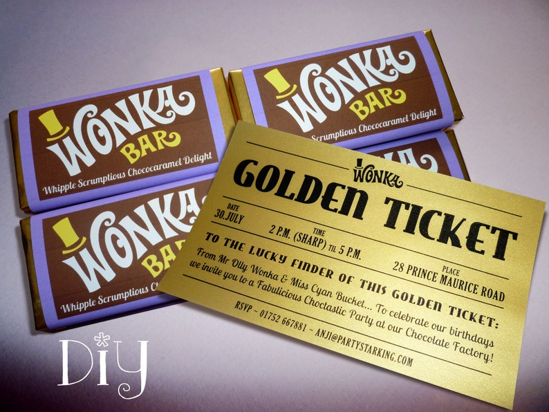Willy Wonka Birthday Party Wonka Bar Golden Ticket Etsy