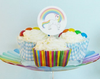 Rainbow Unicorn party cupcake toppers rainbows and unicorns printable cupcake toppers DiY birthday party baby shower PDF files