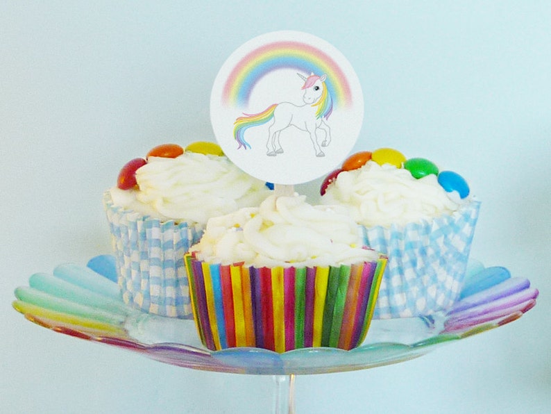 Rainbow Unicorn party cupcake toppers rainbows and unicorns printable cupcake toppers DiY birthday party baby shower PDF files image 1