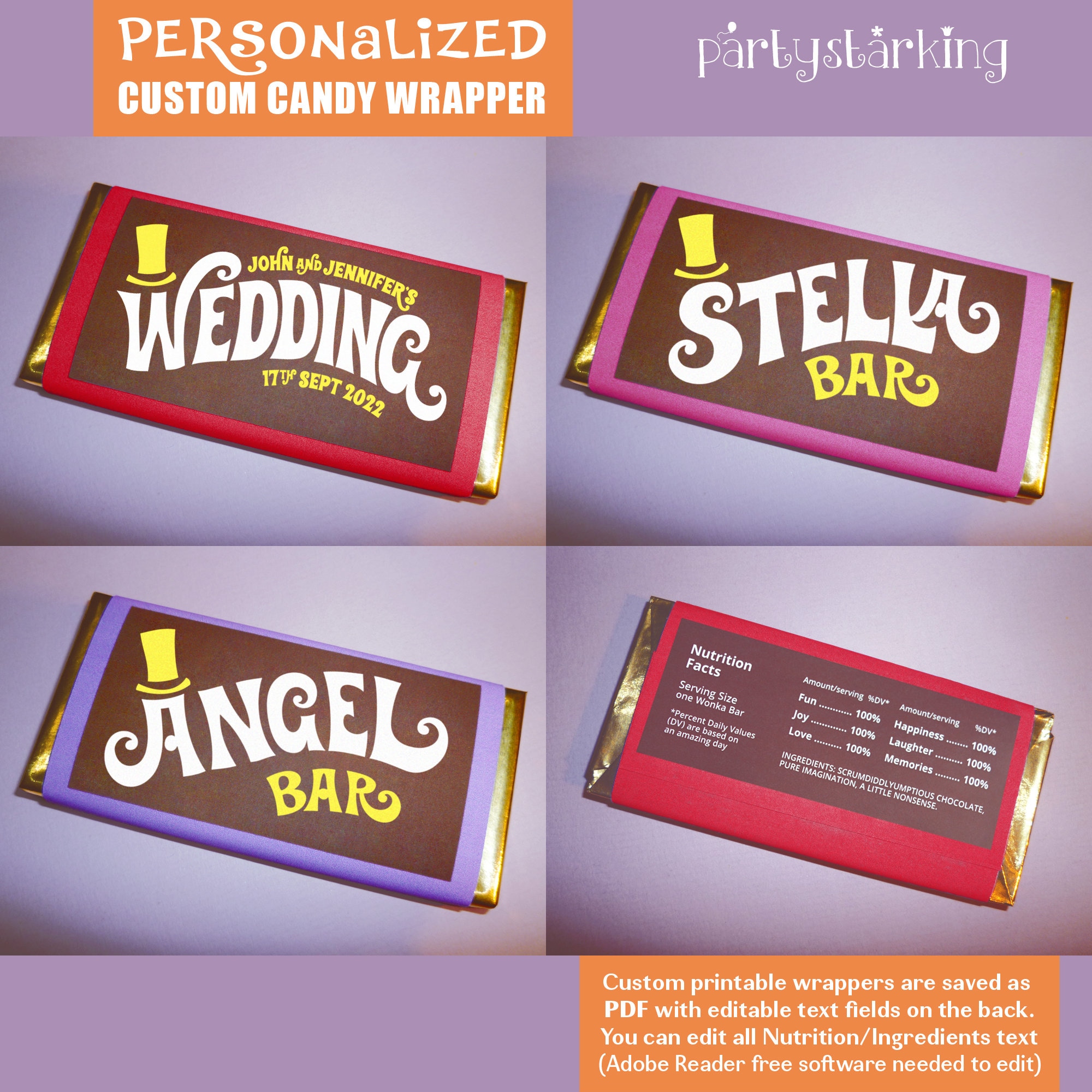 Personalized Name Candy Wrapper Custom Candy Bar Label Digital ...