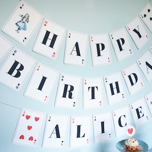 Alice im Wunderland Banner Spielkarte druckbare Banner DiY personalisierte Geburtstagsparty bearbeitbare PDF digitale Dateien