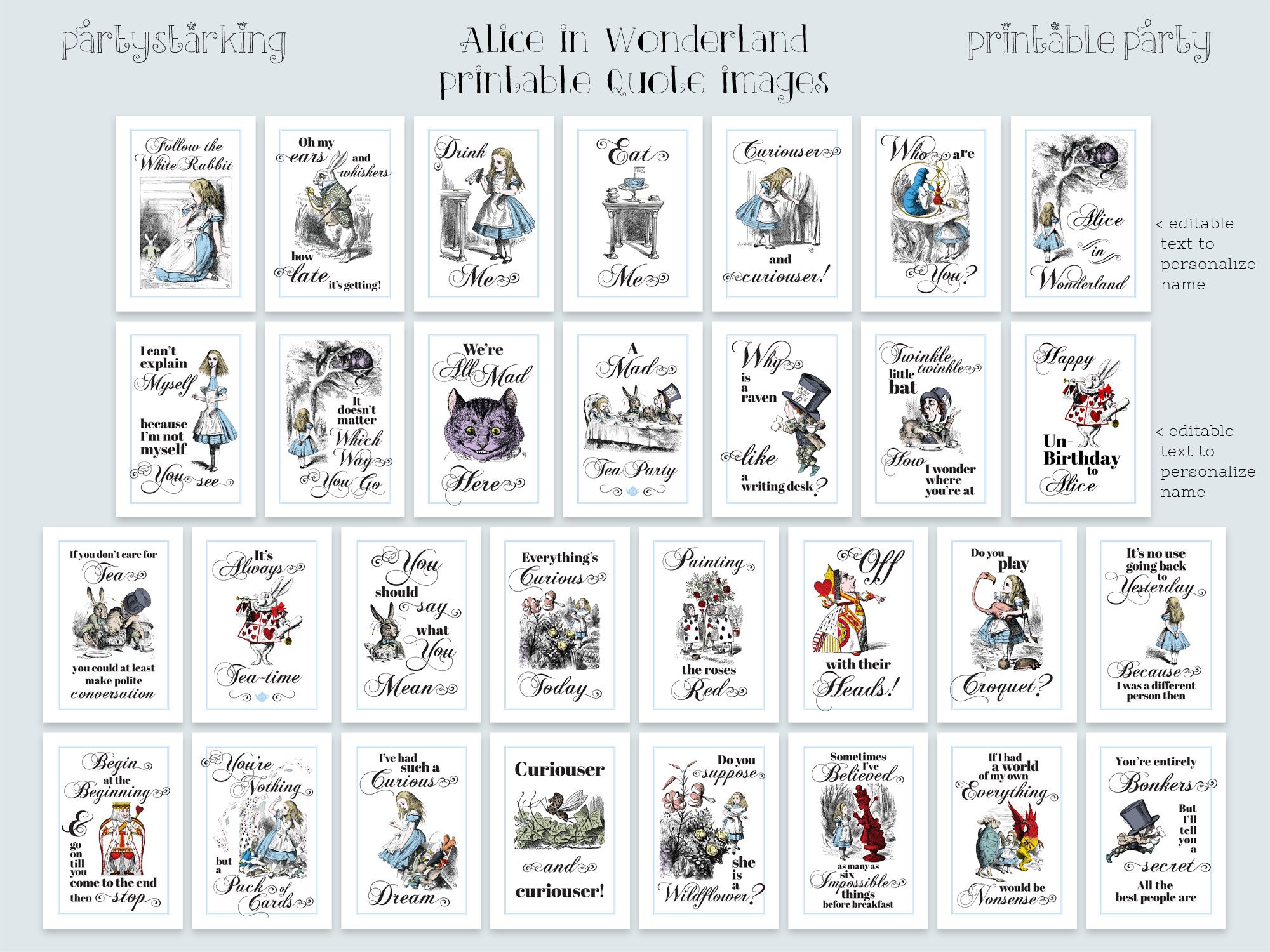 Alice in Wonderland Quotes Printable Images for 4x6/5x7/8x10 | Etsy UK