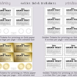 Golden Ticket invitations printable Willy Wonka movie style Golden Tickets Willy Wonka and the Chocolate Factory party DiY editable Retro image 5