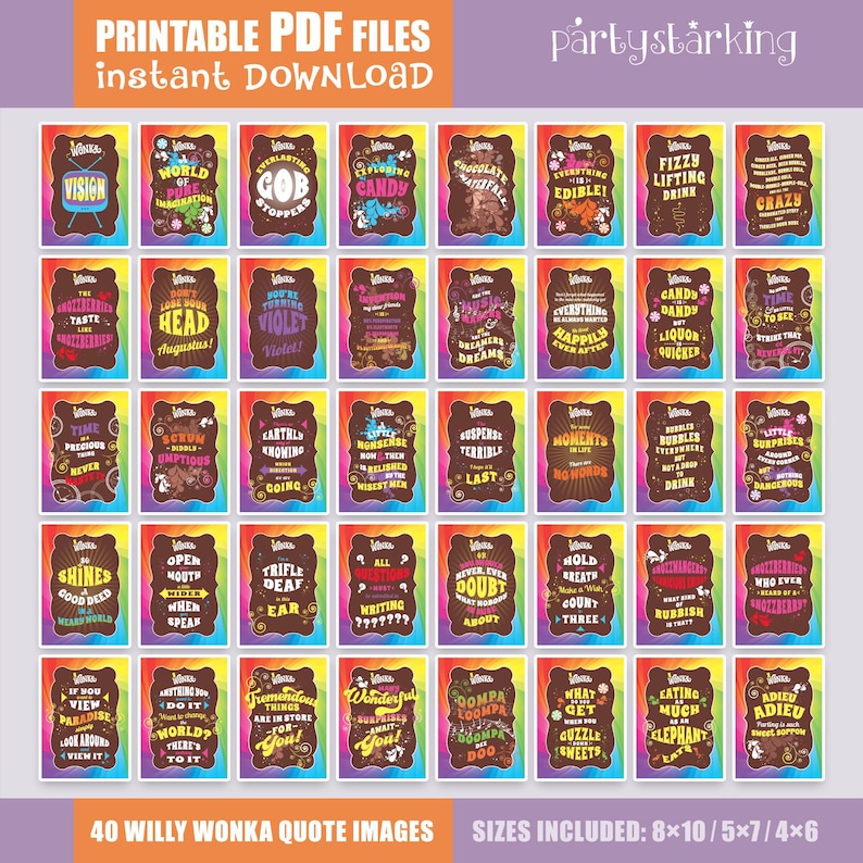 Willy Wonka JR. Printable Props, Signs, Wonka Bar Wrappers, Golden ...