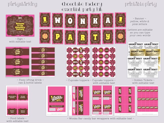 Willy Wonka Printable Party Kit Birthday Party Decorations Diy Etsy