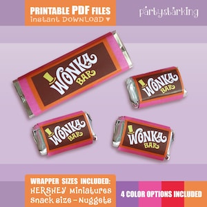Wonka Bar labels - mini & snack size bars - candy wrapper printable party favor PDF