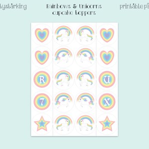 Rainbow Unicorn Party Cupcake Toppers Rainbows and Unicorns Printable ...