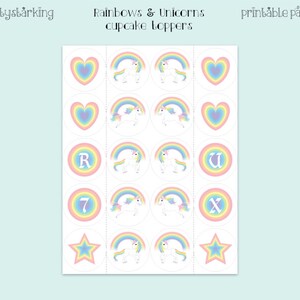 Rainbow Unicorn party cupcake toppers rainbows and unicorns printable cupcake toppers DiY birthday party baby shower PDF files image 5