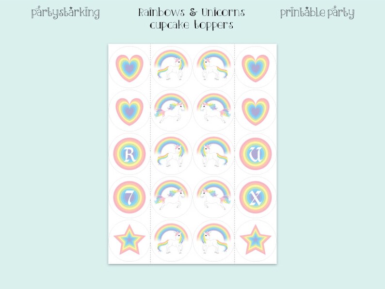 Rainbow Unicorn party cupcake toppers rainbows and unicorns printable cupcake toppers DiY birthday party baby shower PDF files image 5